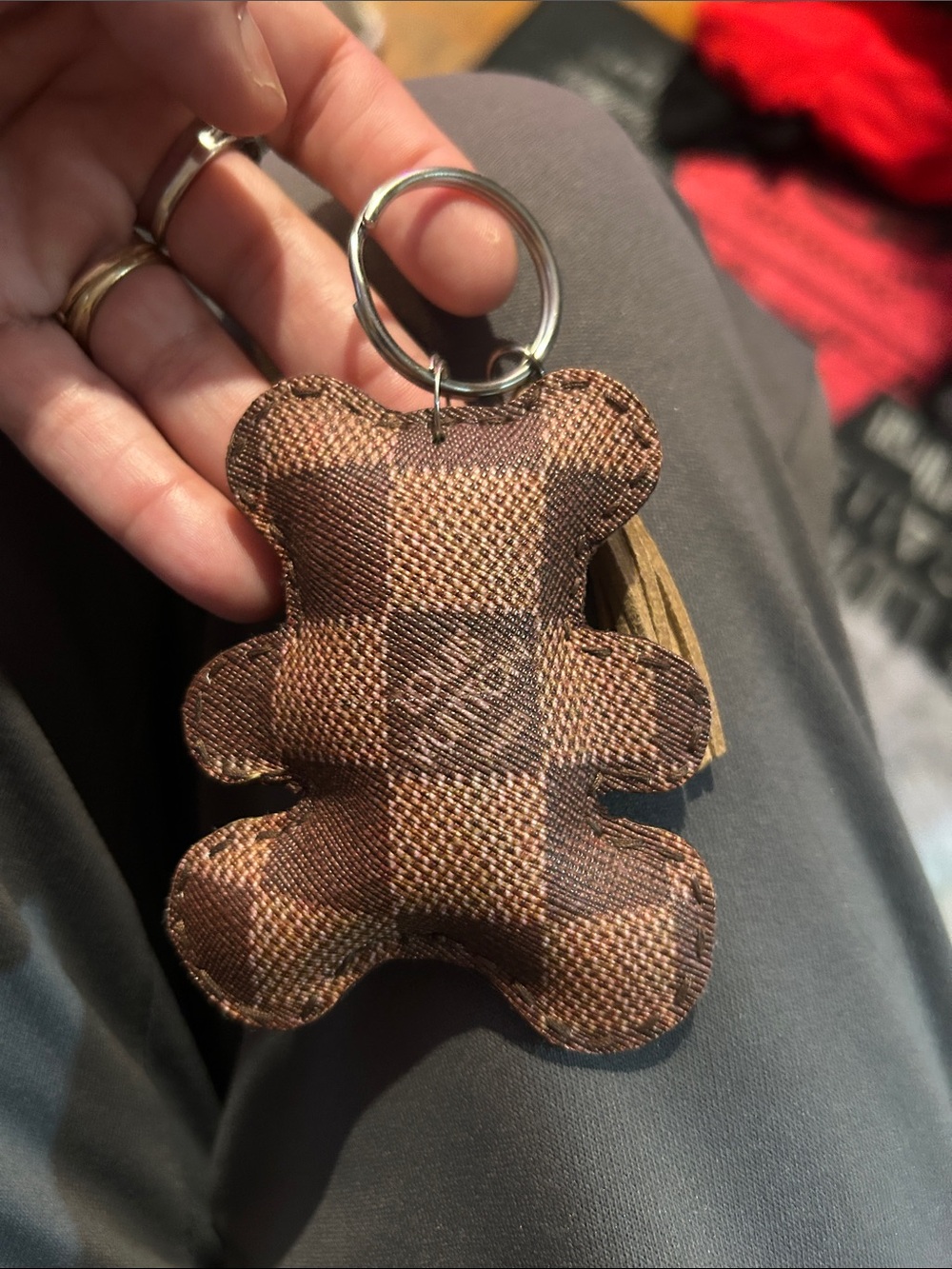 Louis Vuitton Brown Checkered Bear Key & Card Holder Keychain